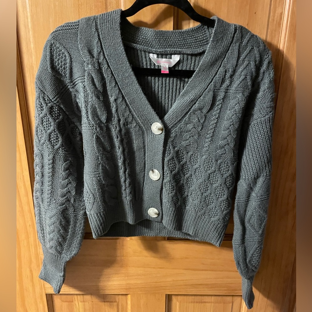 No Boundaries Dark Green Cable Knit Cardigan